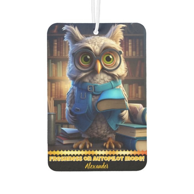 Ambientador Un búho sabio rodeado de libros en una acogedora b (Reverso)