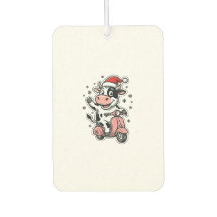 Ambientador Vaca de Navidad montando scooter rosa vintage vect