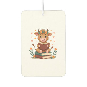 Ambientador Vaca Highland Vintage Leyendo Libros Floral Bonito