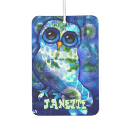 Ambientador Whimsical Abstract Owl Blue Green Personalizado