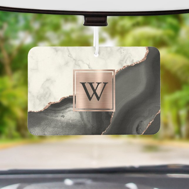 Ambientador White Marble Rose Gold Black Agate Monogram (Subido por el creador)