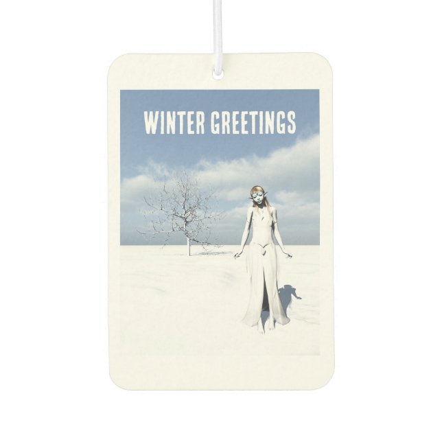 Ambientador Winter Greetings. Female elf walking in the snow  (Anverso)