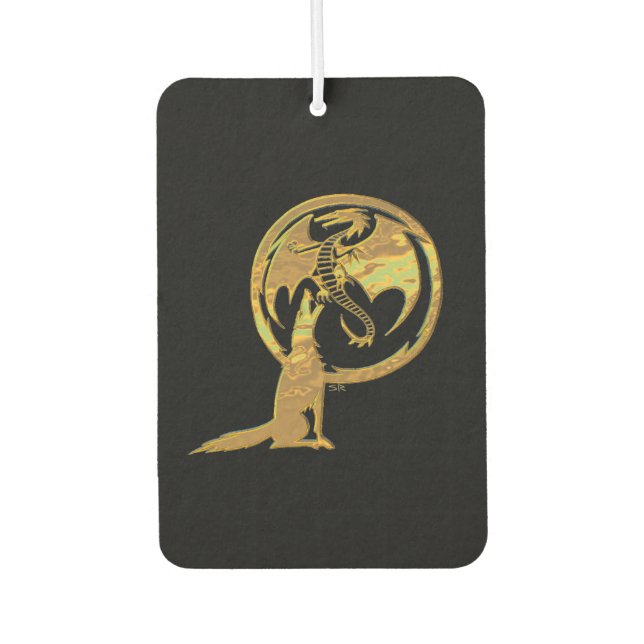 Ambientador Wolf y Dragon oro black car air freshener (Anverso)