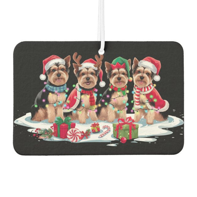 Ambientador Yorkie Santa hat canta luces de elfo Navidades (Anverso)