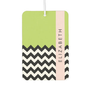 Ambientador Zigzag negro y blanco, chevron, verde, tu nombre