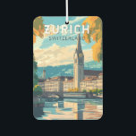 Ambientador Zurich Suiza Viaje al arte Vintage<br><div class="desc">Diseño de viaje vectorial retro de Zurich. Las pintorescas callejuelas del centro de Altstadt (casco antiguo),  a ambos lados del río Limmat,  reflejan su historia pre-medieval.</div>