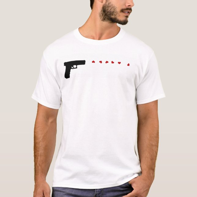 Ame la camiseta rayada blanca del arma y gris fina (Anverso)
