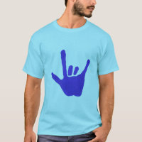 Ame la mano, lenguaje de signos, en azul, camiseta