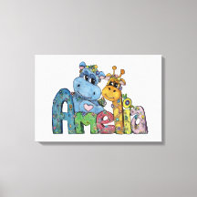 Amelia Canvas Nombre Arte Girafa Hippo Decoración