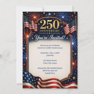 América 250 Invitación Bandera de Fuegos Artificia