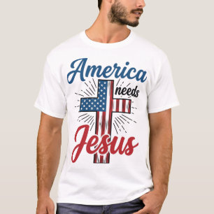 América Necesita Jesús Diseño de Camiseta de Cruz