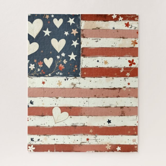 American Flag Folk Art Puzzle (Vertical)