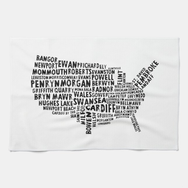 American Welsh Place Names Map Kitchen Toalla (Horizontal)