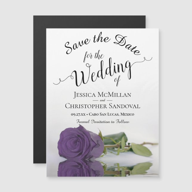 Amethyst Purple Rosa Wedding Save the Date Magnet (Anverso/Reverso)