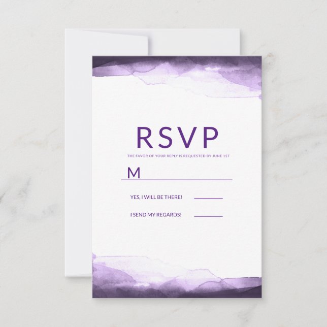 Amethyst Purple Watercolor Moderno Wedding RSVP (Anverso)