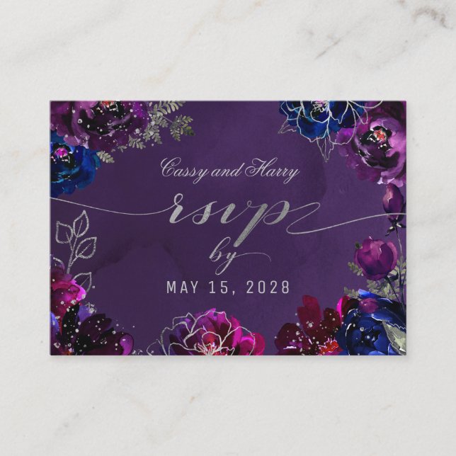 Amethyst Sapphire Jewel Tone Tarjeta RSVP Online (Anverso)