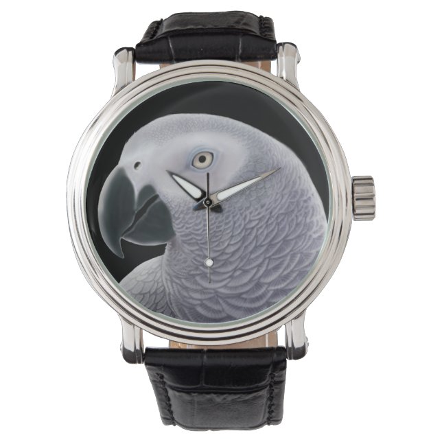 Amigable reloj de loro gris africano (Anverso)