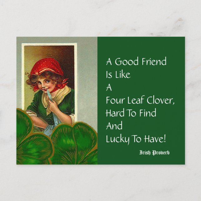 Amigo Cuatro Leaf Proverbio St Patricks Day Postal (Anverso)