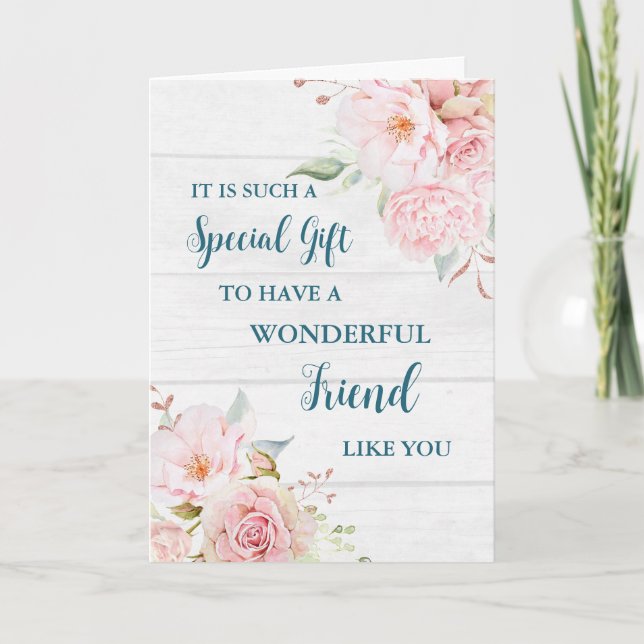 Amigo de flores rosadas feliz tarjeta del día de l (Anverso)