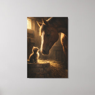 Amigo Pequeño   Caballo y Gatito   Lienzo Estirado