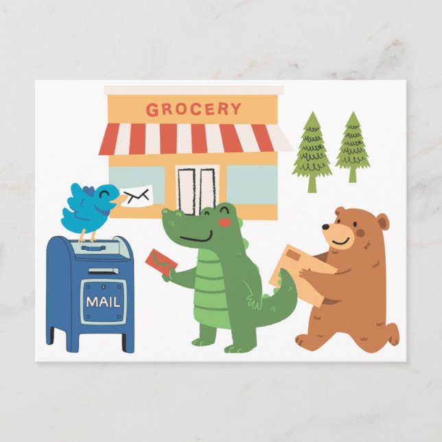 Amigos animales en la postal del buzón de correo (Anverso)