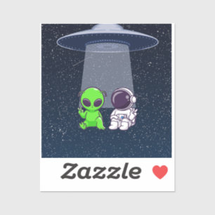 Amigos con extraterrestres en una calcomanía