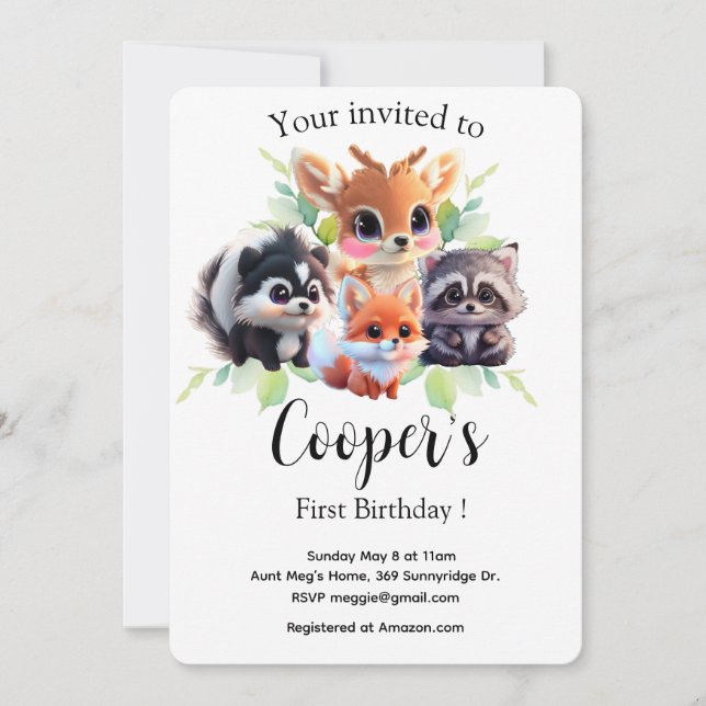 Amigos de Cute Woodland zorro zorrillo raccoon ven (Anverso)