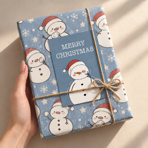 Amigos de Nieve Azul Papel de Regalo Navidad Muñec