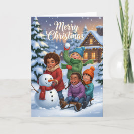 Amigos en un Día Nevado Feliz – Tarjeta de Navidad