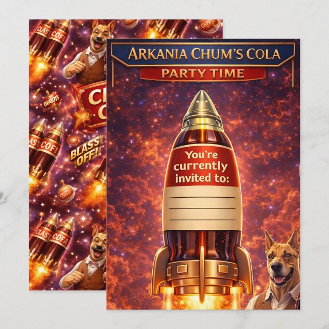 Amigos: invitación de cumpleaños de nave espacial  (Anverso / Reverso)