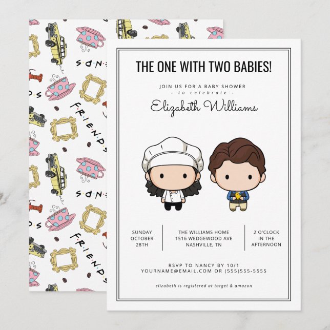 AMIGOS™ | Invitación de gemelos a Baby Shower (Anverso / Reverso)