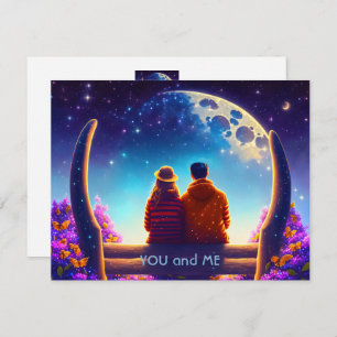 Amigos o amantes en un banco a la luz de la luna,