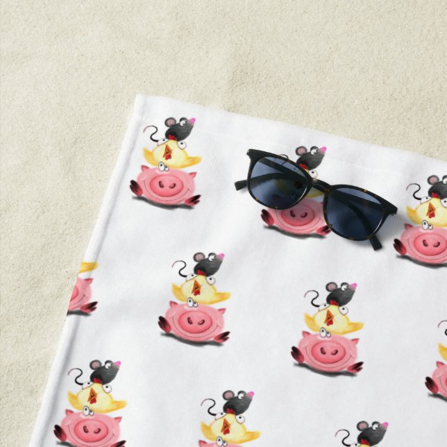 Amigos Pig Chicken y Ratón Funny Toalla de Playa (In situ)