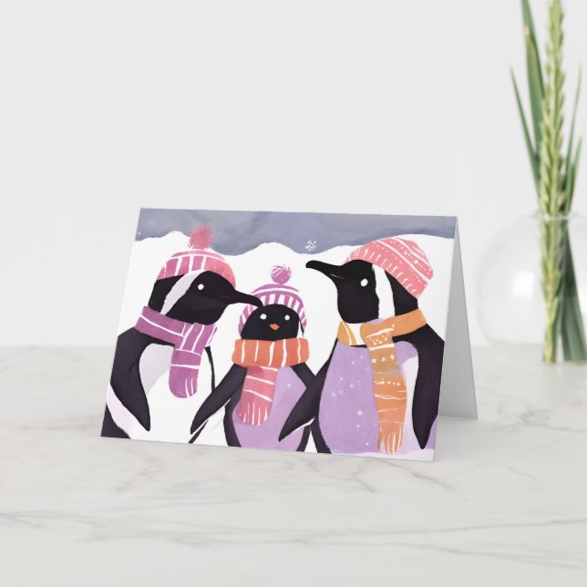 Amigos Pingüinos de Navidad | Acuarela de Invierno (Anverso)
