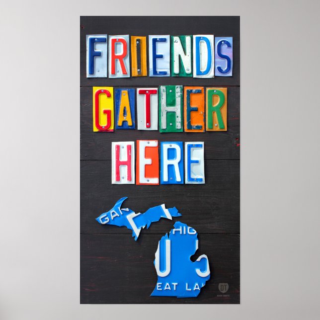 Amigos Reúnan aquí el arte de la placa de licencia (Frente)