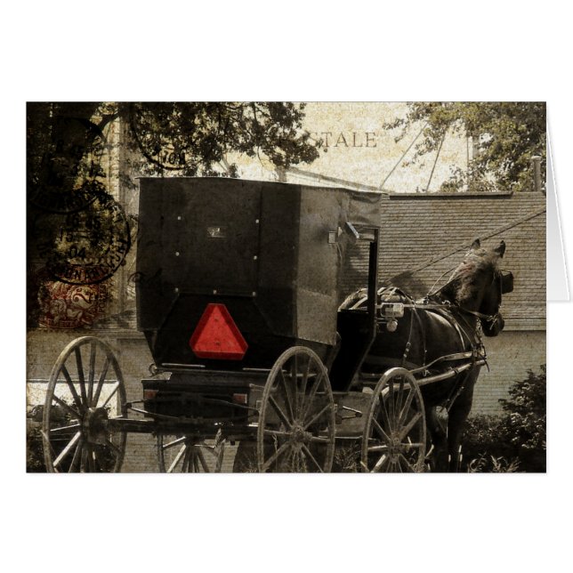 Amish Horse and Buggy Sepia Postcard Digital Art (Anverso (Horizontal))