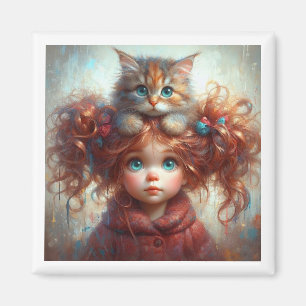 "Amistad caprichosa: imán Chica y gatito"