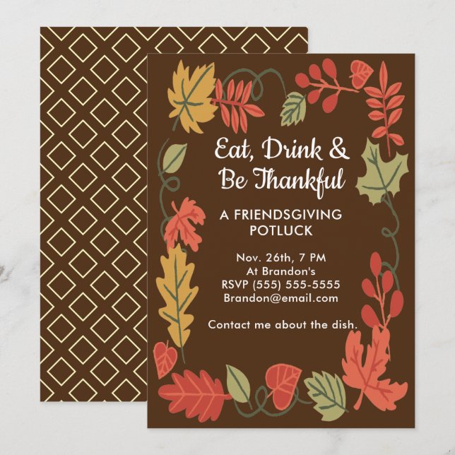 Amistad con la invitación a dar gracias a Potluck  (Anverso / Reverso)