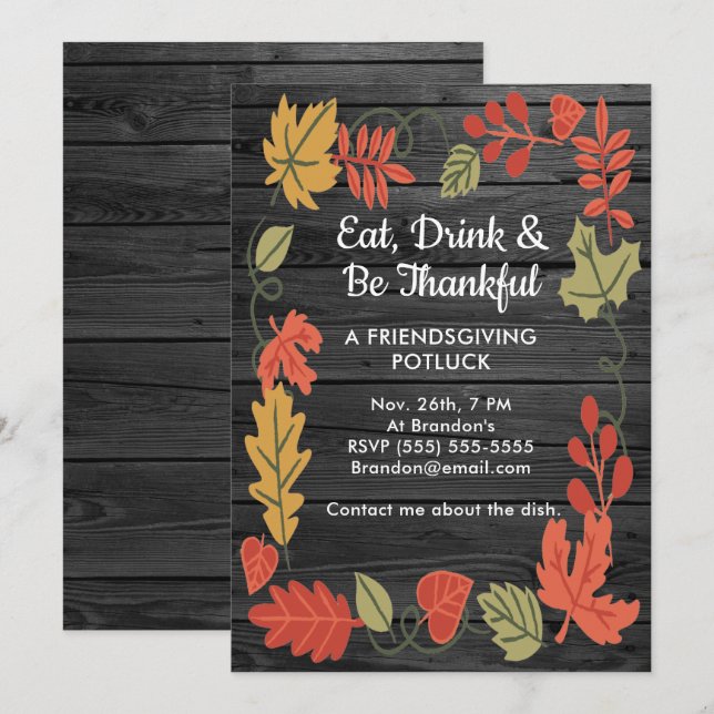 Amistosa Potluck Smoky Black Wood Invite (Anverso / Reverso)