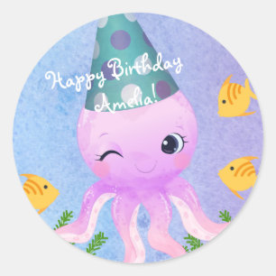Amistoso Pegatina Octopus - cumpleaños de Under th