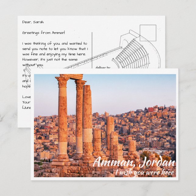 Ammán Jordan con la tarjeta postal de la ciudadela (Anverso / Reverso)