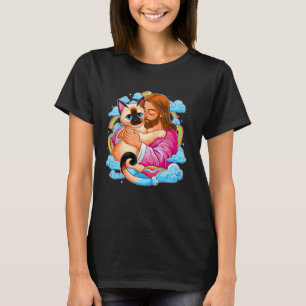 Amo a Jesús y gato siamés divertido camiseta crist