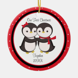 Amo a la Pareja Pingüino Ornamento de Navidad