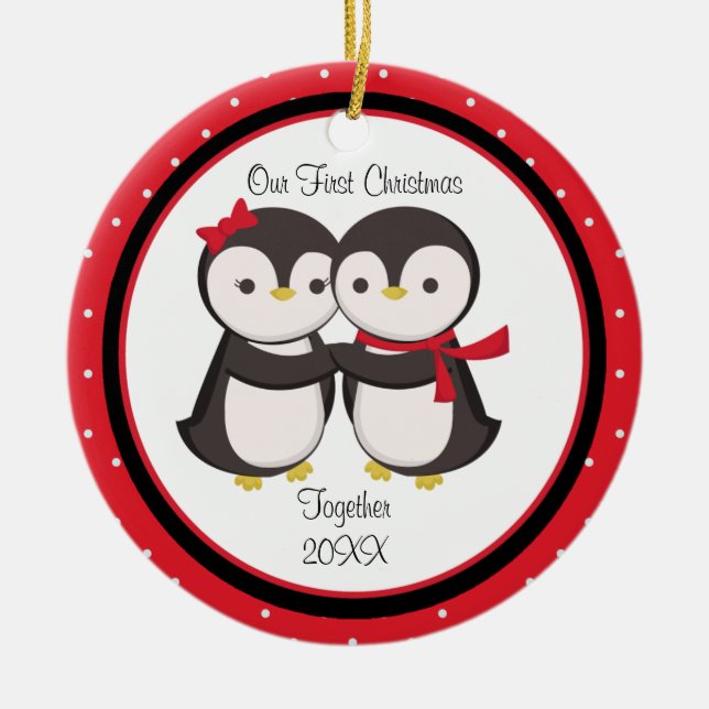 Amo a la Pareja Pingüino Ornamento de Navidad (Frente)