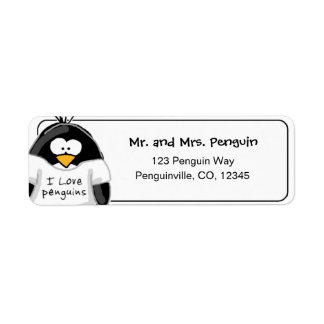 Amo a los pingüinos devolver etiqueta