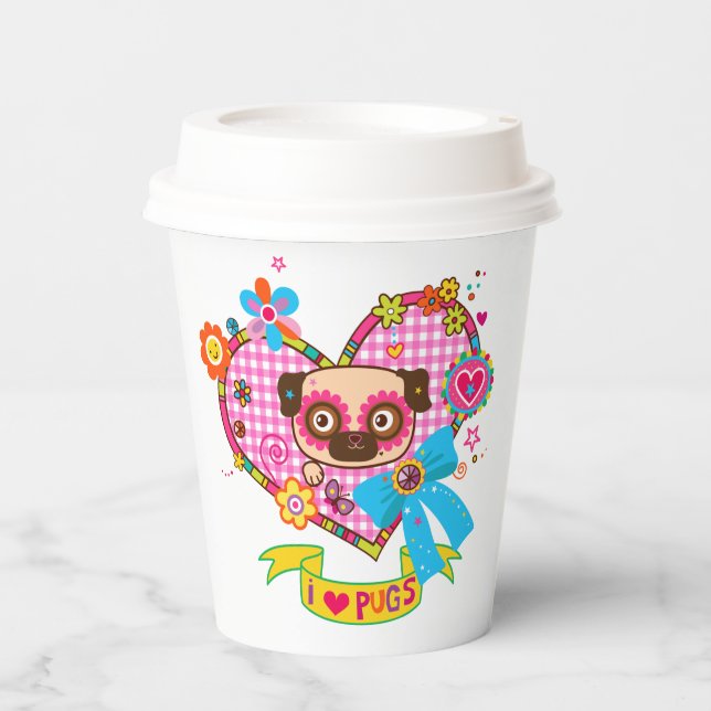 ¡Amo a los Pugs! Vasos de Papel (Anverso)