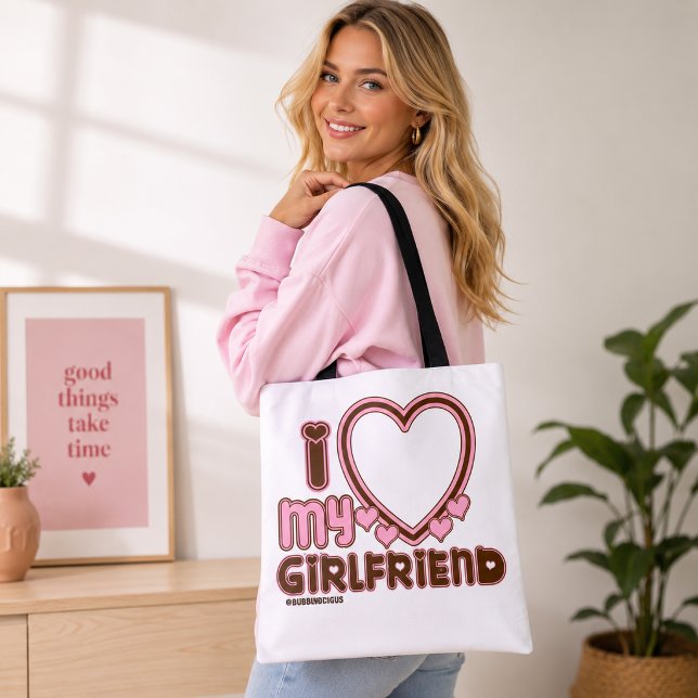 Amo a mi novia Corazón Marrón Rosa bolsa tote (Subido por el creador)