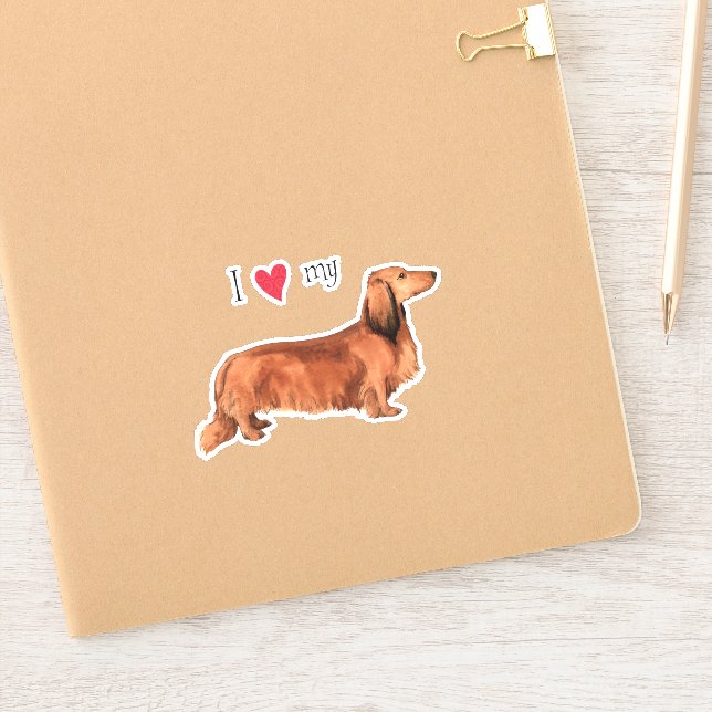 Amo a mi Pegatina Dachshund Vinyl de pelo largo (Cuaderno)