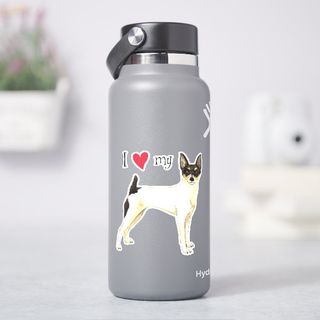 Amo a mi Pegatina de vinilo de Fox Terrier (hidrofrasco)