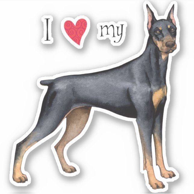 Amo a mi Pegatina Doberman Pinscher Vinyl (Anverso)